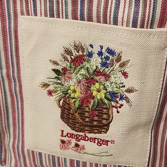 Longaberger Floral Embroidered Striped Botanical Day Small Tote Bag Cottage Core - Picture 2 of 8